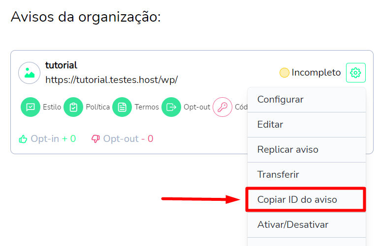 Copiar ID Aviso AdOpt Cookie Wordpress