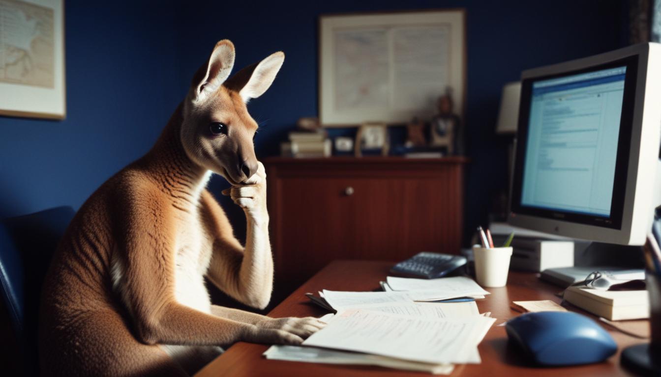 Kangaroo em frente ao pc pensando o que é um Web Server