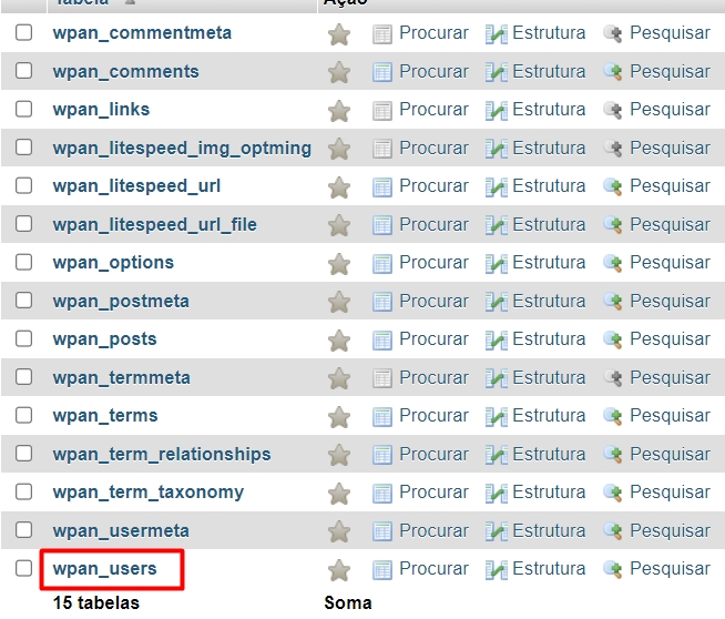 Tabela users do WordPress