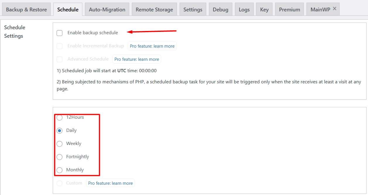 Agendamento de backups com wpvivid