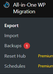 All in One WP Migration menu