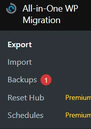 All in One WP Migration menu