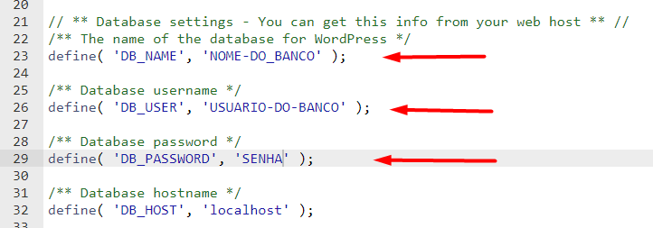 Conexao com banco de dados wordpress wp config