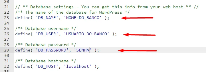 Conexao com banco de dados wordpress wp config