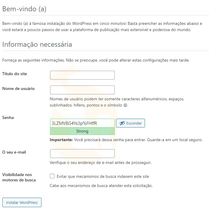 Configuração da instalação