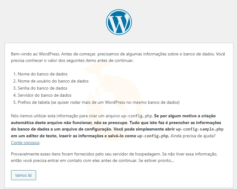 Tela instalação WP