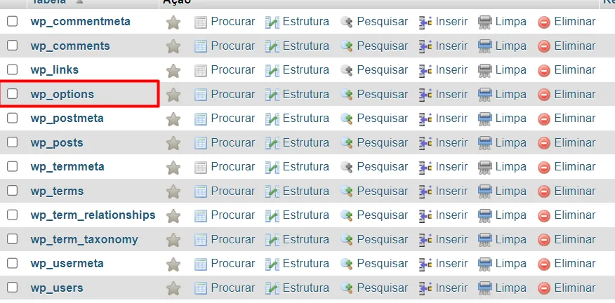 Tabela wp options wordpress